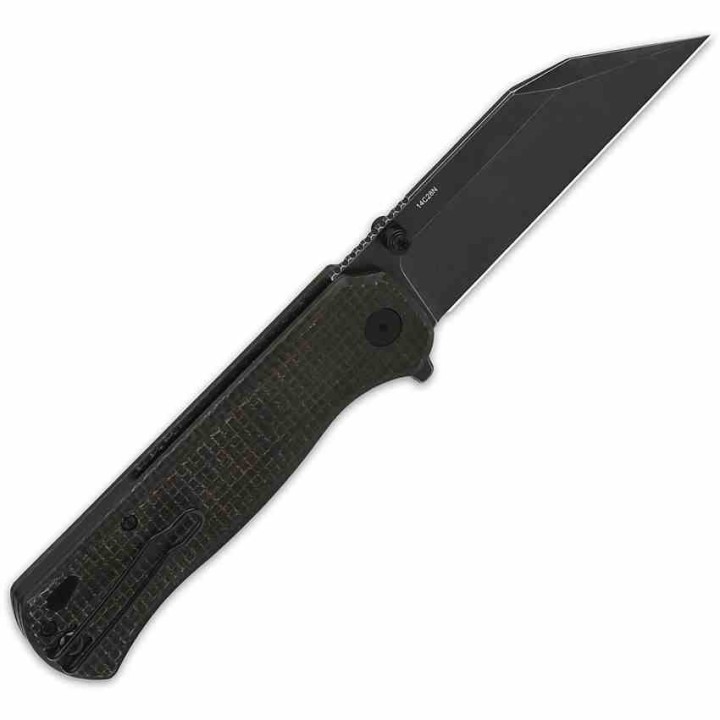 Couteau QSP Swordfish Brown Lame Wharncliffe Acier 14C28N Manche Micarta IKBS Button Lock Clip QS149C2 - Livraison Gratuite