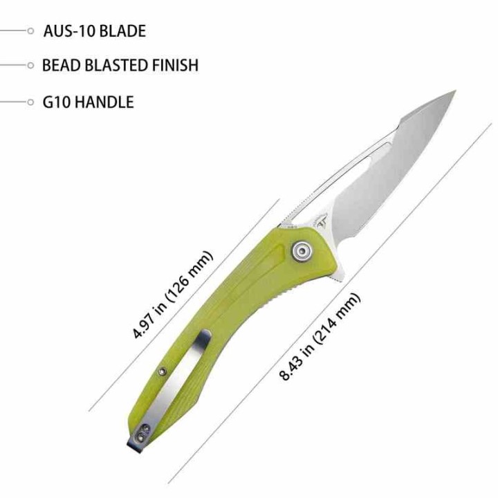 Couteau Kubey Merced Yellow Manche G10 Lame Acier AUS-10 Bead Blast IKBS Linelock Clip KUB345H - Livraison Gratuite