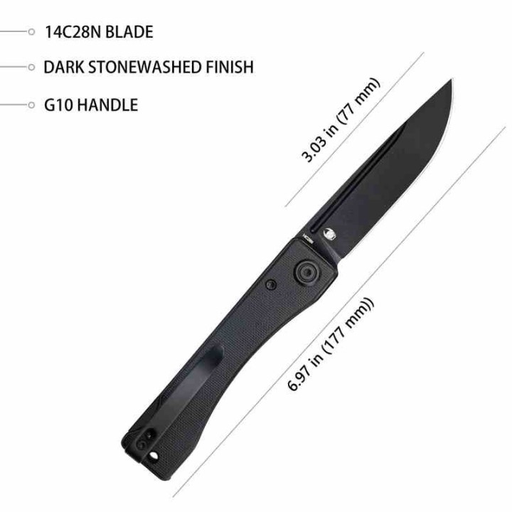 Couteau Kubey Akino Black Manche G10 Lame Acier Sandvik 14C28N Blackwash IKBS Linelock Clip KUB2102D - Livraison Gratuite