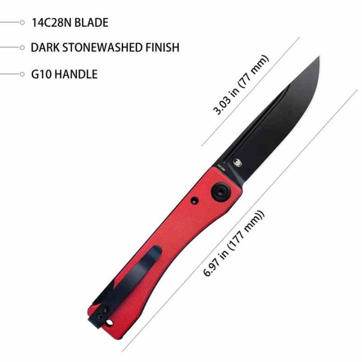 Couteau Kubey Akino Red Manche G10 Lame Acier Sandvik 14C28N Blackwash IKBS Linelock Clip KUB2102C - Livraison Gratuite