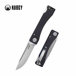 Couteau Kubey Akino Black Manche G10 Lame Acier Sandvik 14C28N Bead Blasted IKBS Linelock Clip KUB2102A - Livraison Gratuite