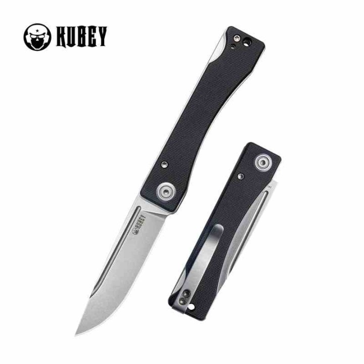 Couteau Kubey Akino Black Manche G10 Lame Acier Sandvik 14C28N Bead Blasted IKBS Linelock Clip KUB2102A - Livraison Gratuite