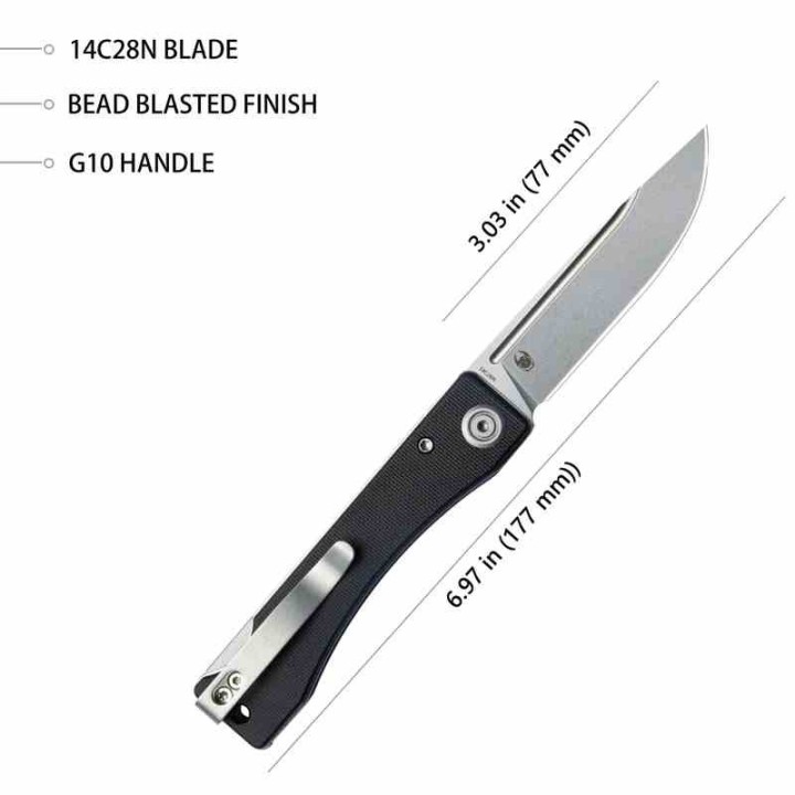 Couteau Kubey Akino Black Manche G10 Lame Acier Sandvik 14C28N Bead Blasted IKBS Linelock Clip KUB2102A - Livraison Gratuite