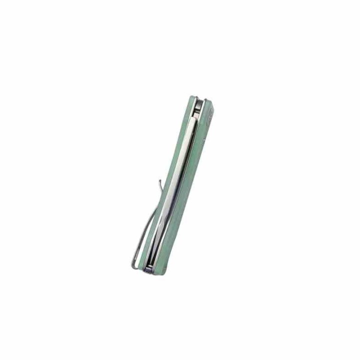Couteau Kubey Akino Jade Manche G10 Lame Acier Sandvik 14C28N Bead Blasted IKBS Linelock Clip KUB2102B - Livraison Gratuite