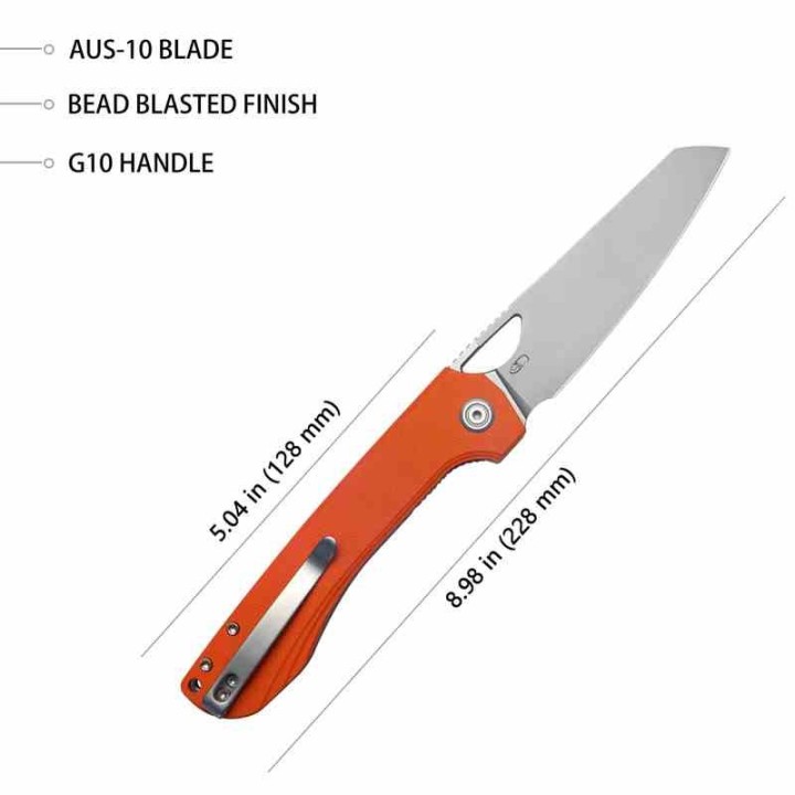 Couteau Kubey Elang Orange Manche G10 Lame Acier AUS-10 Bead Blasted IKBS Linelock Clip KUB365A - Livraison Gratuite