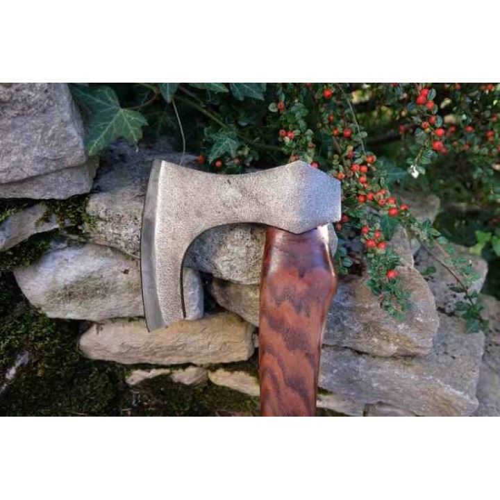 Hache De Viking Ragnar Lothbrok Lame Acier Carbone Manche Bois Etui Cuir Fabrication Artisanale HVK01 - Livraison Gratuite