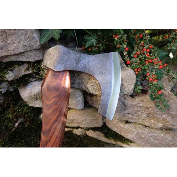 Hache De Viking Ragnar Lothbrok Lame Acier Carbone Manche Bois Etui Cuir Fabrication Artisanale HVK01 - Livraison Gratuite