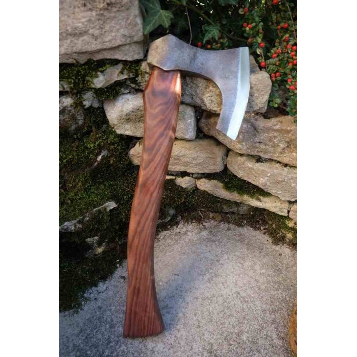 Hache De Viking Ragnar Lothbrok Lame Acier Carbone Manche Bois Etui Cuir Fabrication Artisanale HVK01 - Livraison Gratuite