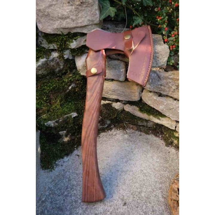 Hache De Viking Ragnar Lothbrok Lame Acier Carbone Manche Bois Etui Cuir Fabrication Artisanale HVK01 - Livraison Gratuite