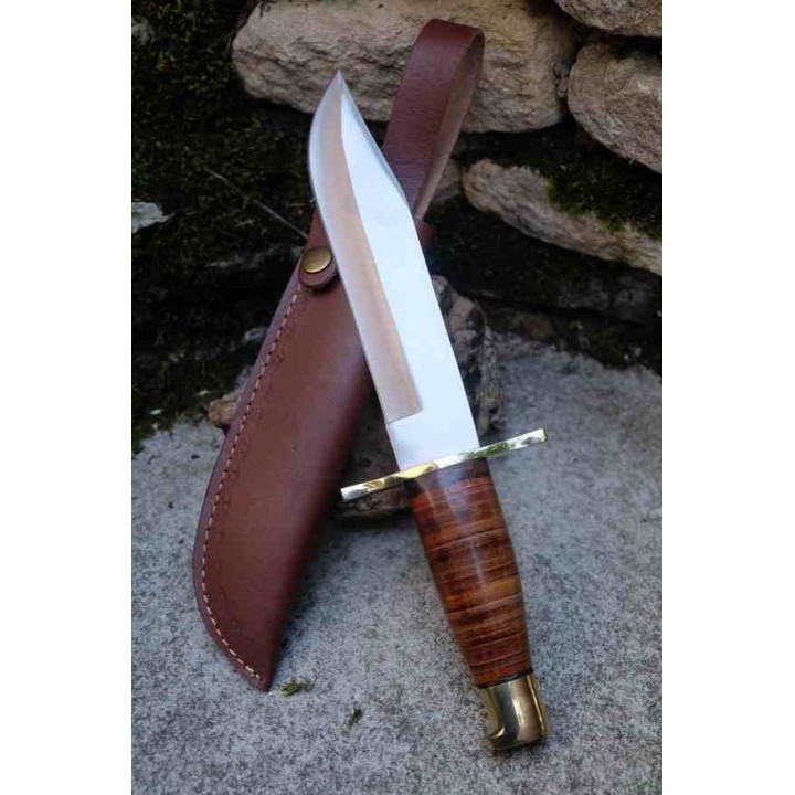 Couteau Bowie Crocodile Dundee Hunter Acier Carbone 1055 Manche Cuir Etui Cuir Fabrication Artisanale - Livraison Gratuite