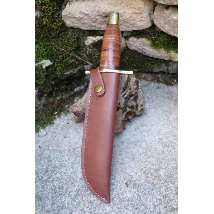 Couteau Bowie Crocodile Dundee Hunter Acier Carbone 1055 Manche Cuir Etui Cuir Fabrication Artisanale - Livraison Gratuite