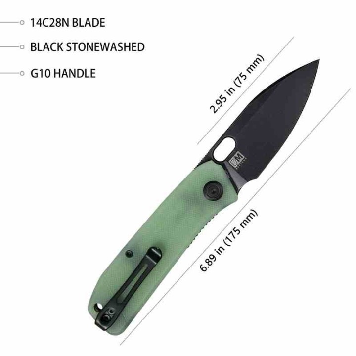 Couteau Kubey Hyde Jade Manche G10 Lame Acier Sandvik 14C28N Darkwashed IKBS Linelock Clip KUB2104C - Livraison Gratuite
