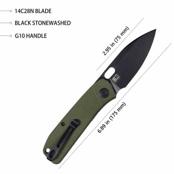 Couteau Kubey Hyde Od Green Manche G10 Lame Acier Sandvik 14C28N Darkwashed IKBS Linelock Clip KUB2104B - Livraison Gratuite