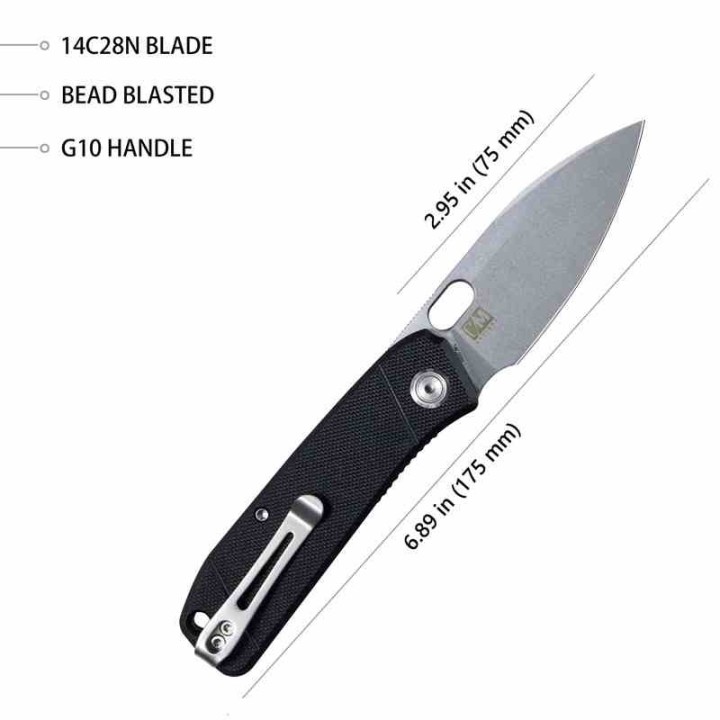 Couteau Kubey Hyde Black Manche G10 Lame Acier Sandvik 14C28N Bead Blasted IKBS Linelock Clip KUB2104A - Livraison Gratuite