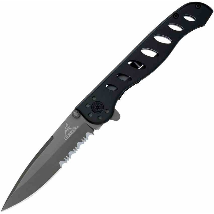 Couteau Gerber Evo Black Lame Serrated Acier 7Cr17MoV Manche Aluminium Linerlock Clip G41432 - Livraison Gratuite