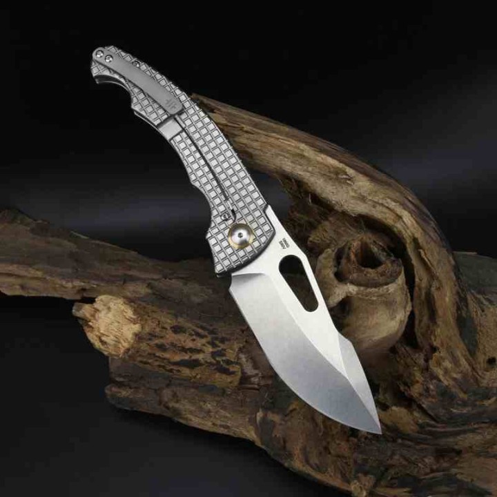 Couteau Artisan Xcellerator Titane Lame Acier S90V Stonewash Manche Titane IKBS Clip Titane ATZ1860GGY - Livraison Gratuite