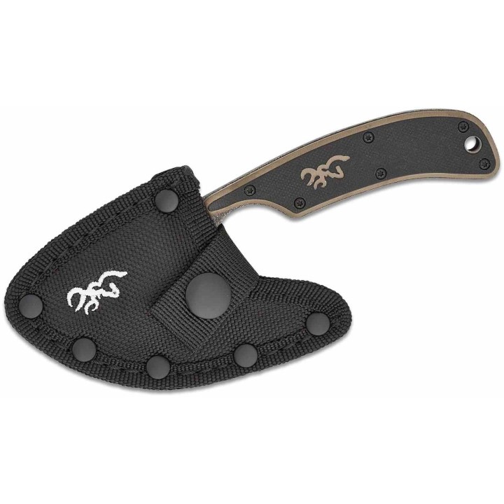 Couteau Couperet Browning Cutoff Camp Skinner Lame Acier 9Cr14MoV Blackwash Manche Black/Tan G10 BR0323B - Livraison Gratuite