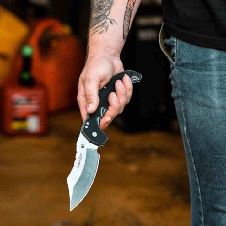Couteau Cold Steel Mayhem ATLAS Lock Lame Acier AUS-10A Cleaver Manche Black/Gray G10 Clip CSFL60DPLM - Livraison Gratuite