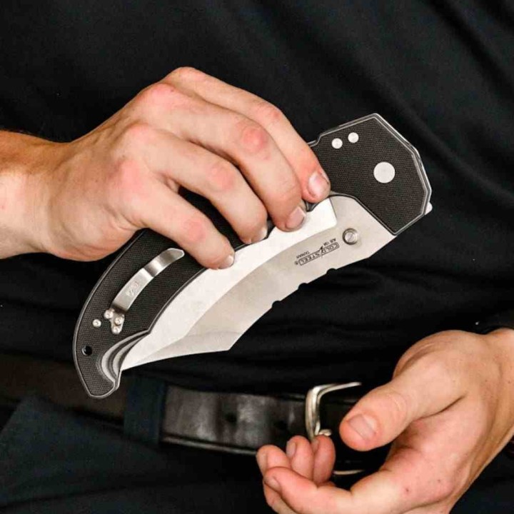 Couteau Cold Steel Mayhem ATLAS Lock Lame Acier AUS-10A Cleaver Manche Black/Gray G10 Clip CSFL60DPLM - Livraison Gratuite