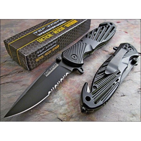 Couteau Tac Force Rescue A/O Lame Carbone/Inox Brise Vitres/Cutter TF702BKG - Livraison Gratuite