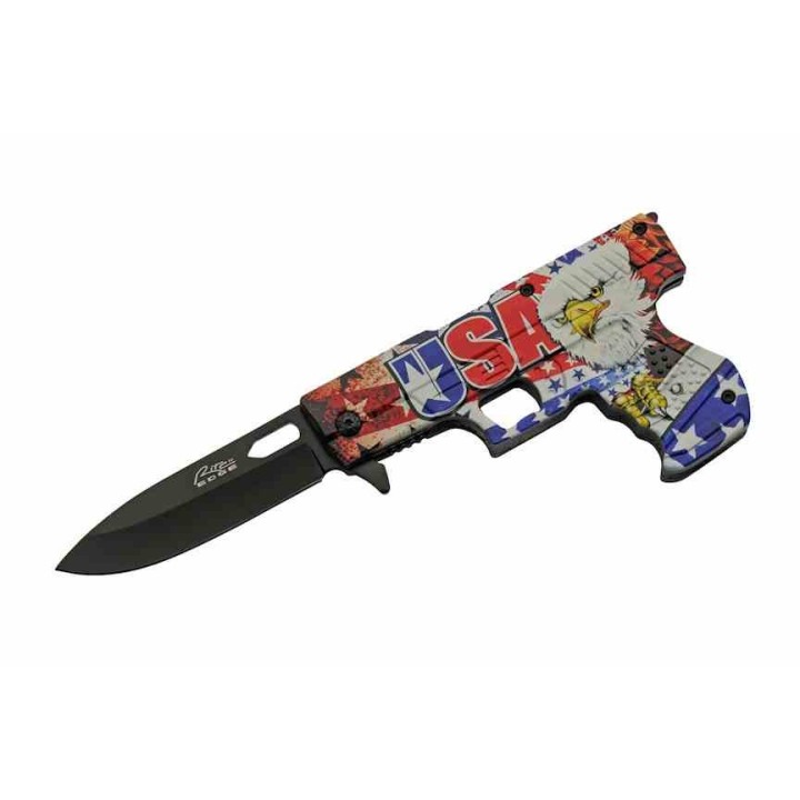 Couteau Rite Edge Gun A/O USA/Eagle Lame Acier Inox Manche ABS Linerlock CN300227EG - Livraison Gratuite