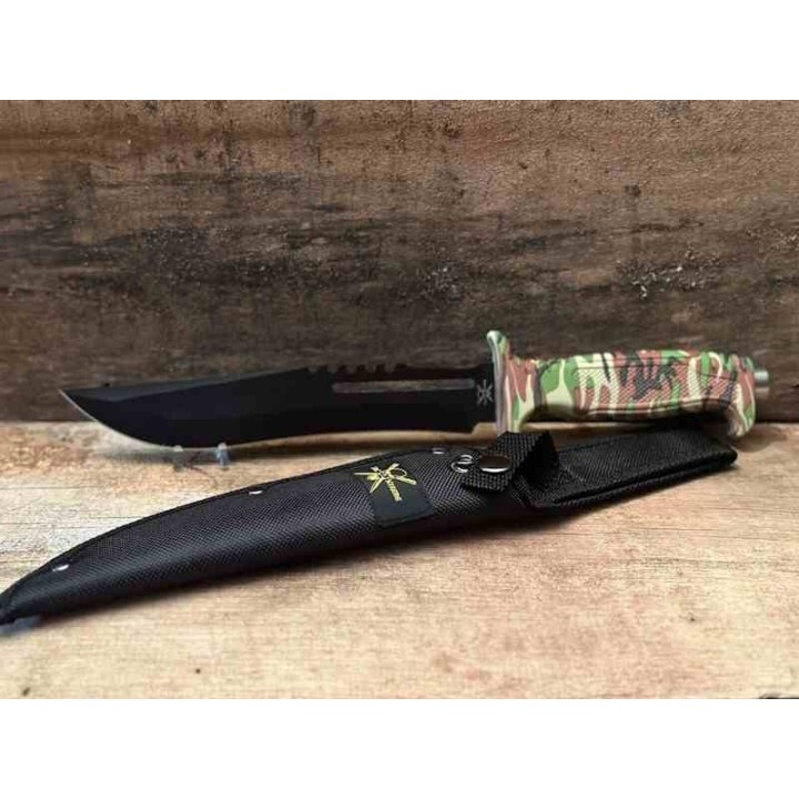 F18432CA  Lot de 3 Couteau Frost Cutlery Jungle Fever III Bowie Lame Acier Inox Manche Camo Etui Nylon - Livraison Gratuite