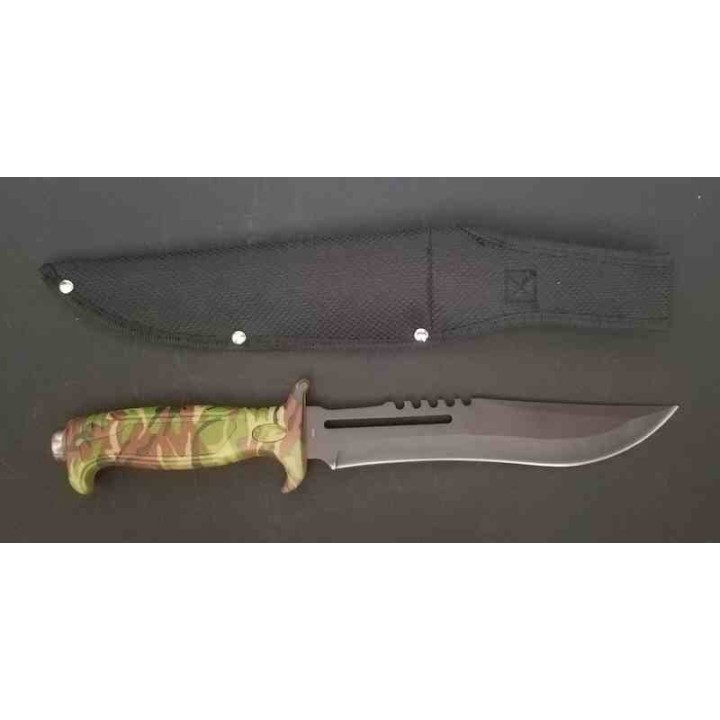 F18432CA  Lot de 3 Couteau Frost Cutlery Jungle Fever III Bowie Lame Acier Inox Manche Camo Etui Nylon - Livraison Gratuite