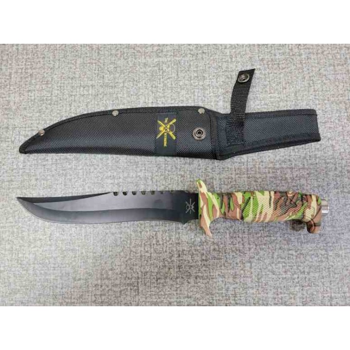 F18434CA Lot de 3 Couteau Frost Cutlery Jungle Fever I Bowie Lame Acier Inox Manche Camo Etui Nylon - Livraison Gratuite