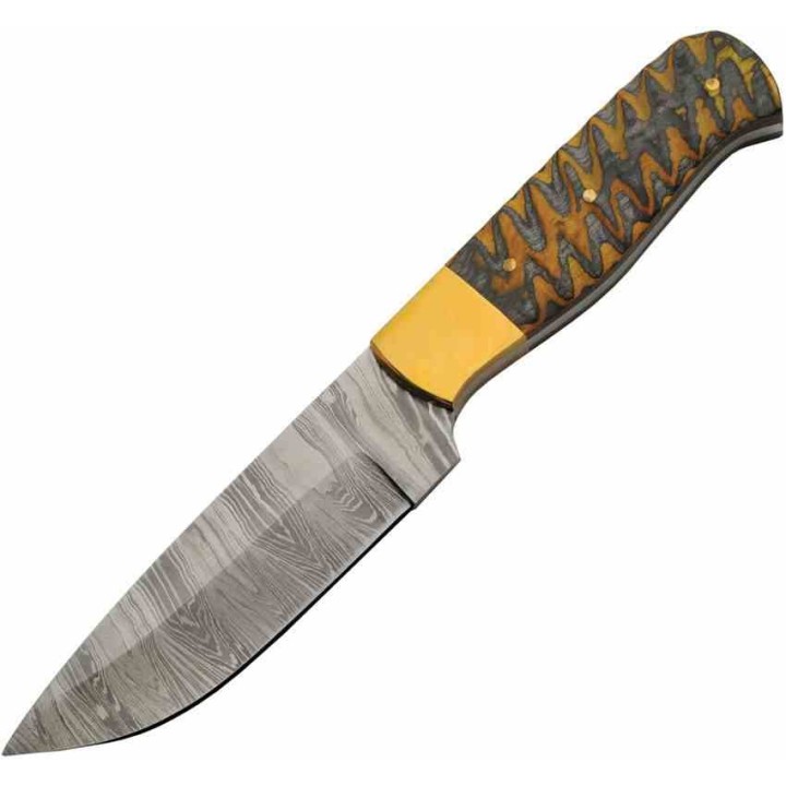 Couteau Damas Yellowjacket Skinner Lame Acier Damas Manche Bois Etui Cuir DM1373 - Livraison Gratuite