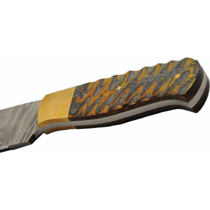 Couteau Damas Yellowjacket Skinner Lame Acier Damas Manche Bois Etui Cuir DM1373 - Livraison Gratuite
