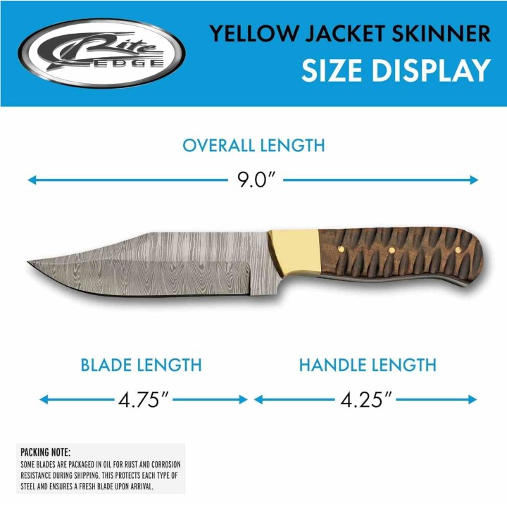 Couteau Damas Yellowjacket Skinner Lame Acier Damas Manche Bois Etui Cuir DM1373 - Livraison Gratuite