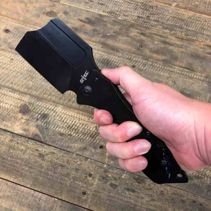 Couteau S-TEC Cleaver 3Cr13 Black Stainless Blade Stainless Handle Clip Framelock STTS020BK - Livraison Gratuite