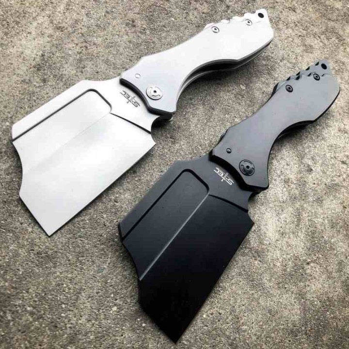 Couteau S-TEC Cleaver 3Cr13 Black Stainless Blade Stainless Handle Clip Framelock STTS020BK - Livraison Gratuite