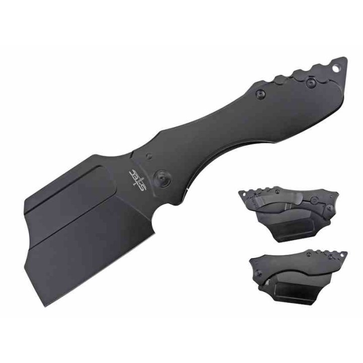 Couteau S-TEC Cleaver 3Cr13 Black Stainless Blade Stainless Handle Clip Framelock STTS020BK - Livraison Gratuite