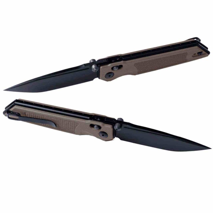 Couteau Real Steel Sacra Coyote Lame Acier K110 Black Manche G10 Handles Slider Clip RS7712C - Livraison Gratuite