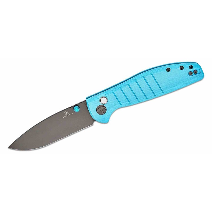 Couteau Bestech Bestechman Goodboy Blue Manche G10 Lame Acier D2 Gray DLC IKBS Button Lock Clip BTKMK04C - Livraison Gratuite