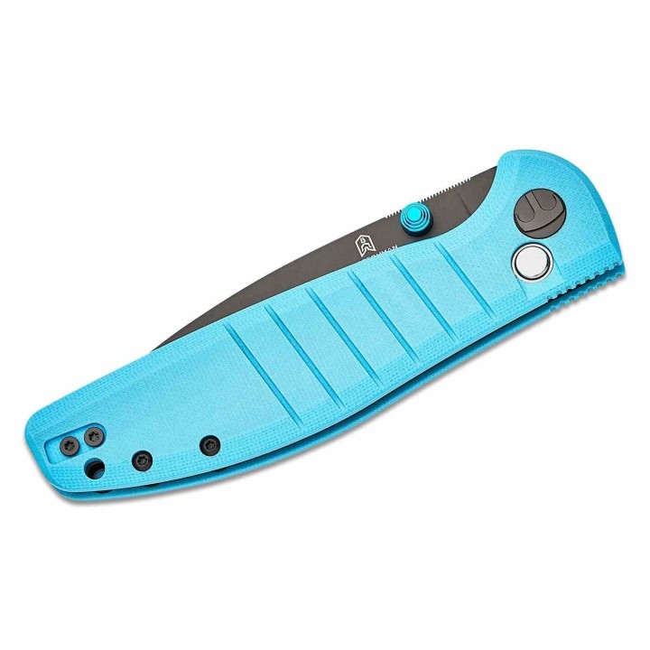 Couteau Bestech Bestechman Goodboy Blue Manche G10 Lame Acier D2 Gray DLC IKBS Button Lock Clip BTKMK04C - Livraison Gratuite