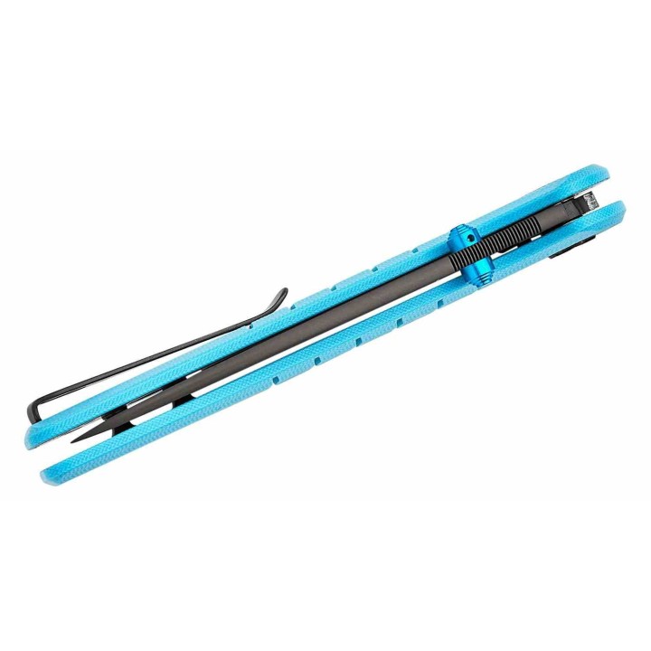 Couteau Bestech Bestechman Goodboy Blue Manche G10 Lame Acier D2 Gray DLC IKBS Button Lock Clip BTKMK04C - Livraison Gratuite