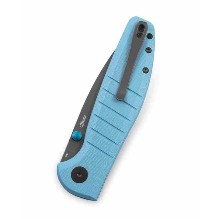 Couteau Bestech Bestechman Goodboy Blue Manche G10 Lame Acier D2 Gray DLC IKBS Button Lock Clip BTKMK04C - Livraison Gratuite