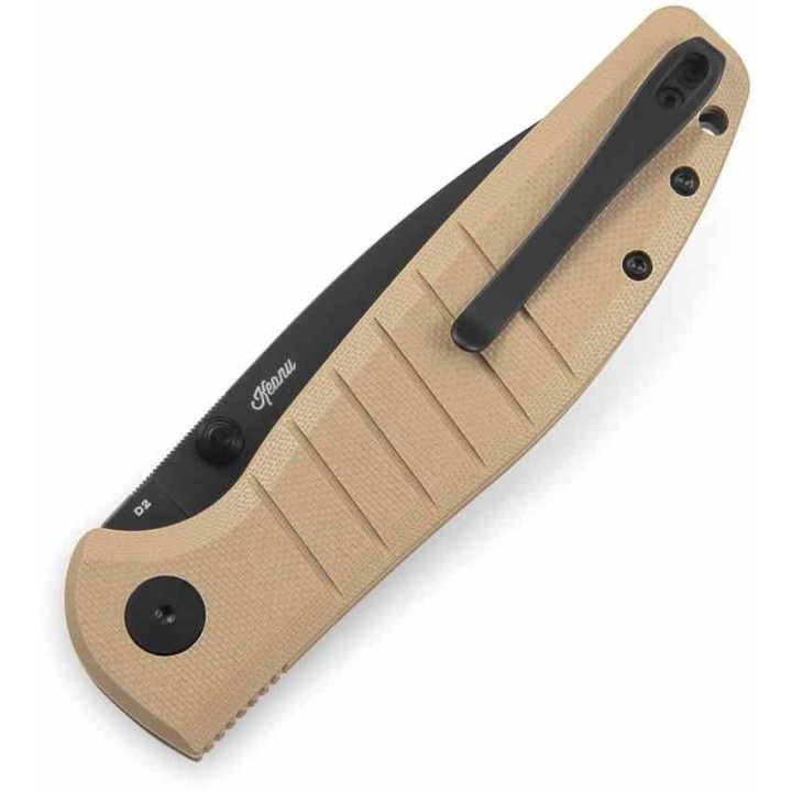 Couteau Bestech Bestechman Goodboy Khaki Manche G10 Lame Acier D2 Gray DLC IKBS Button Lock Clip BTKMK04E - Livraison Gratuite