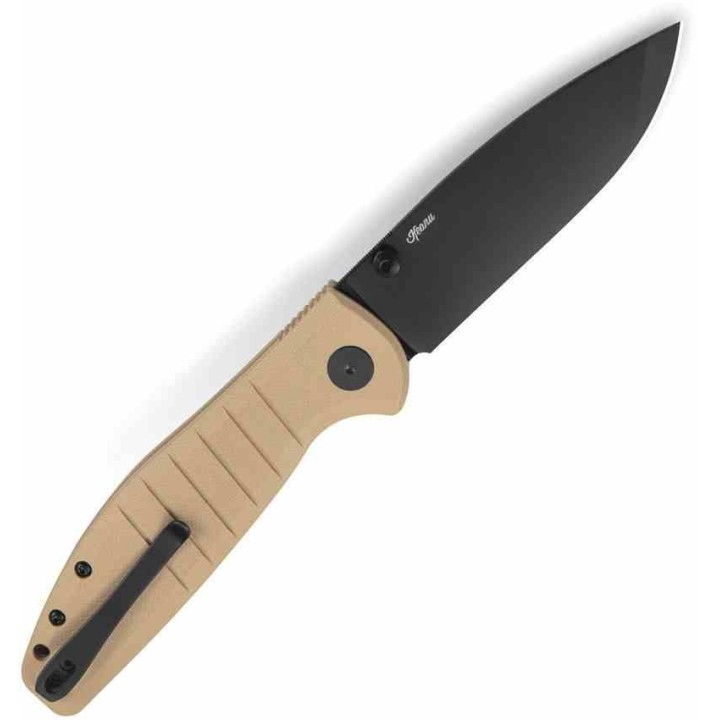 Couteau Bestech Bestechman Goodboy Khaki Manche G10 Lame Acier D2 Gray DLC IKBS Button Lock Clip BTKMK04E - Livraison Gratuite