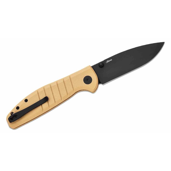 Couteau Bestech Bestechman Goodboy Khaki Manche G10 Lame Acier D2 Gray DLC IKBS Button Lock Clip BTKMK04E - Livraison Gratuite