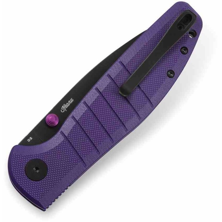 Couteau Bestech Bestechman Goodboy Purple Manche G10 Lame Acier D2 Gray DLC IKBS Button Lock Clip BTKMK04F - Livraison Gratuite