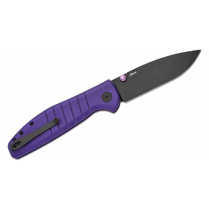 Couteau Bestech Bestechman Goodboy Purple Manche G10 Lame Acier D2 Gray DLC IKBS Button Lock Clip BTKMK04F - Livraison Gratuite