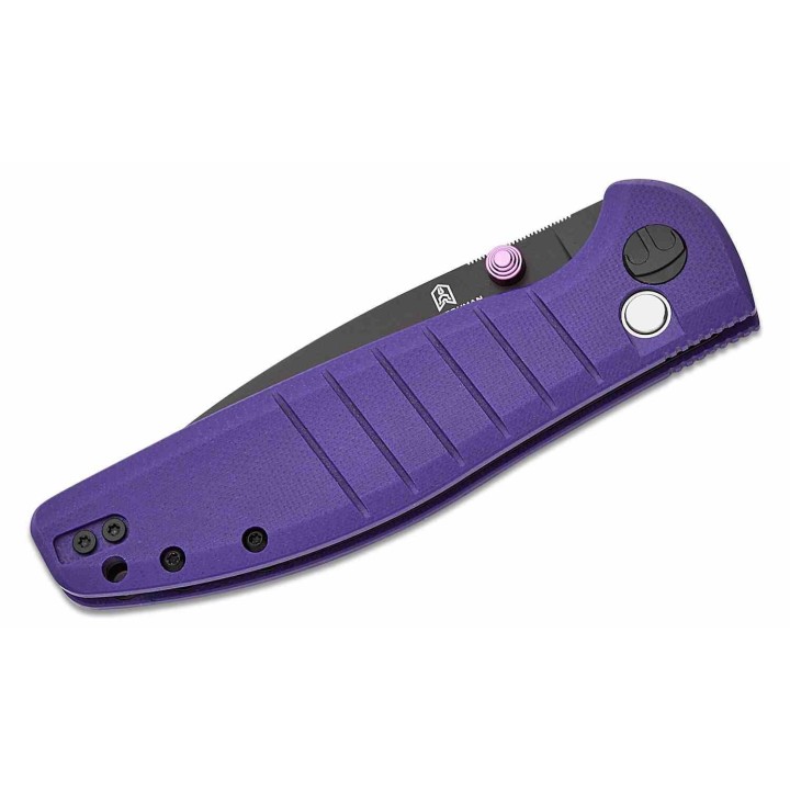Couteau Bestech Bestechman Goodboy Purple Manche G10 Lame Acier D2 Gray DLC IKBS Button Lock Clip BTKMK04F - Livraison Gratuite