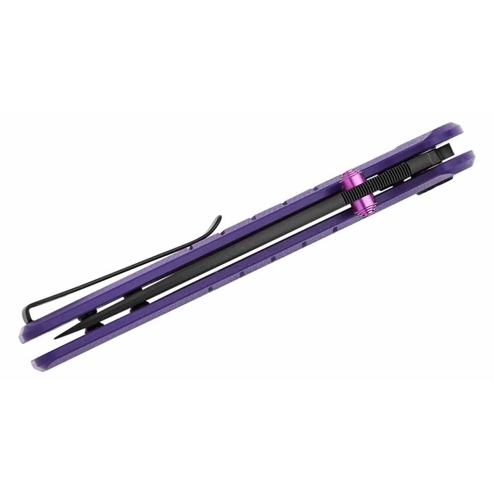Couteau Bestech Bestechman Goodboy Purple Manche G10 Lame Acier D2 Gray DLC IKBS Button Lock Clip BTKMK04F - Livraison Gratuite