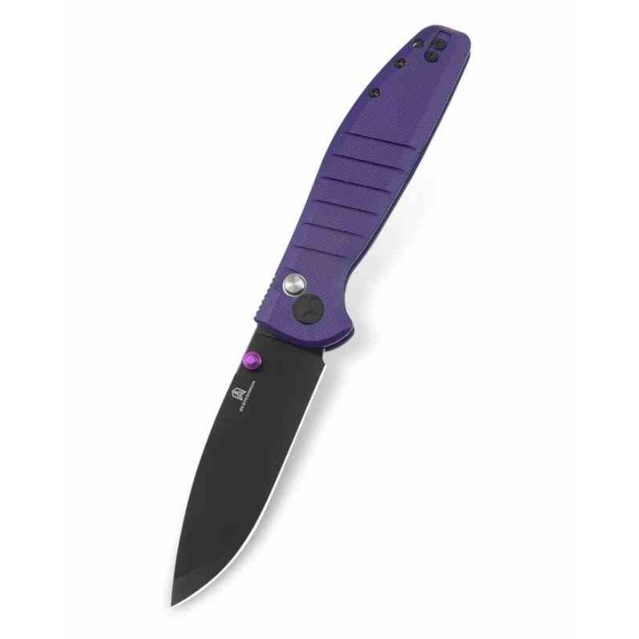 Couteau Bestech Bestechman Goodboy Purple Manche G10 Lame Acier D2 Gray DLC IKBS Button Lock Clip BTKMK04F - Livraison Gratuite