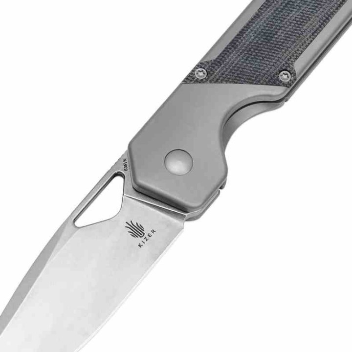 Couteau Kizer Militaw Manche Titane/Micarta Lame Acier S35VN Satin IKBS Framelock Clip KI3634A1 - Livraison Gratuite
