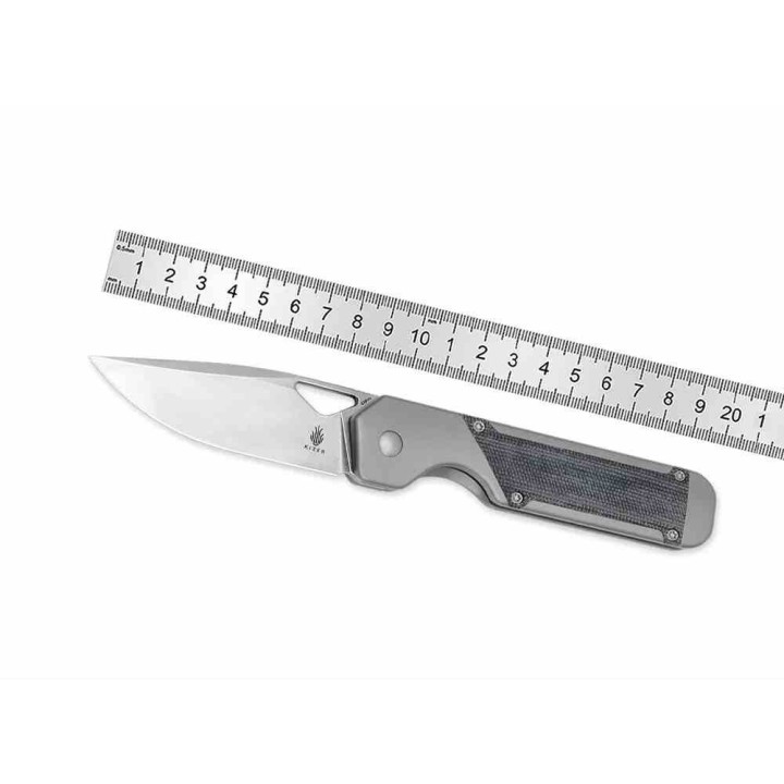 Couteau Kizer Militaw Manche Titane/Micarta Lame Acier S35VN Satin IKBS Framelock Clip KI3634A1 - Livraison Gratuite