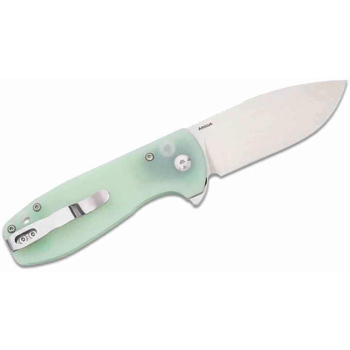 Couteau Kizer Amicus Jade Manche G10 Lame Acier 9Cr18MoV Satin IKBS Button Lock Clip KIL3002A2 - Livraison Gratuite